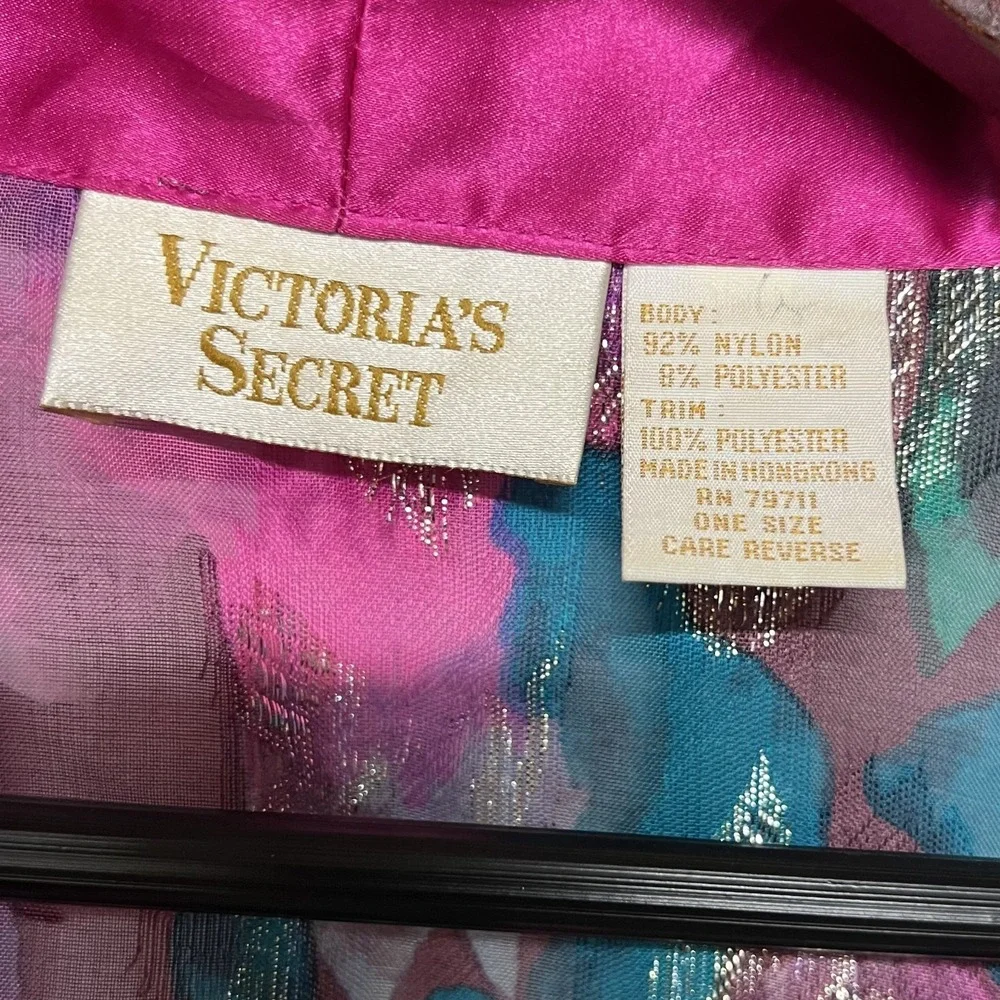 Victorias Secret Bathrobe Womens One Size OSFM‎ Pink Floral Gold Label Vintage